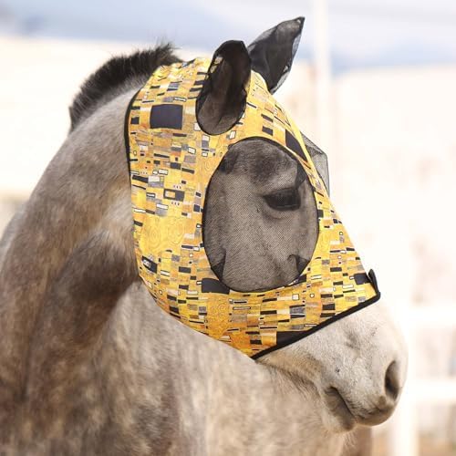 Harrison Howard Super Comfort Stretchy Fly Mask Large Eye Space with UV Protection Soft on Skin with Breathability Golden Shape M