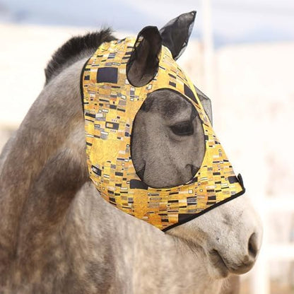 Harrison Howard Super Comfort Stretchy Fly Mask Large Eye Space with UV Protection Soft on Skin with Breathability Golden Shape M