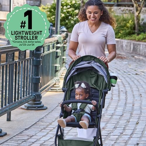 Ingenuity 3Dquickclose CS+ Compact Fold Stroller – Lightweight Stroller with Oversized Canopy, Extra-Large Storage and Compact Fold, Forest
