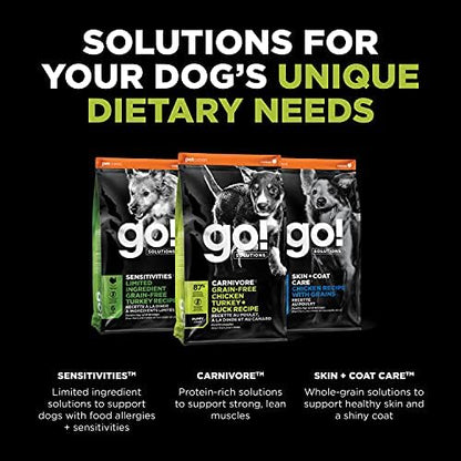 Go! Solutions Carnivore Chicken, Turkey + Duck Grain-Free Dry Puppy Food, Our Highest-Protein Kibble Made with Real Meat & Fish, Pumpkin & Probiotics for Good Digestion, 3.5 lb Bag
