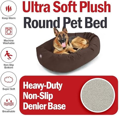 Majestic Pet 52 Inch Suede Calming Dog Bed Washable – Cozy Soft Round Dog Bed w/Spine Support for Dogs to Rest Head - Fluffy Donut Dog Bed 52x35x11 (Inch) - Round Pet Bed X- Large – Chocolate (2025)