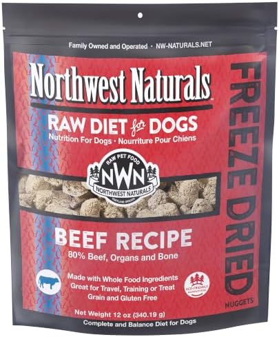 Northwest Naturals Freeze-Dried Beef Dog Food - Bite-Sized Nuggets - Grain-Free, High-Protein, Raw Diet, Human-Grade Ingredients, All Natural, Premium Quality, Healthy & Nutritious - 12 Oz