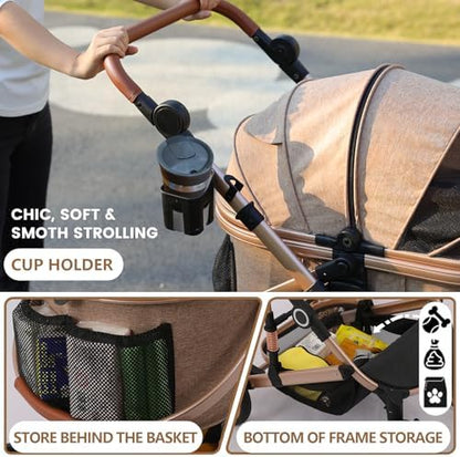 Bicystar Dog Stroller with Detachable Carrier, Rubber Wheels, 50 lbs, Tan