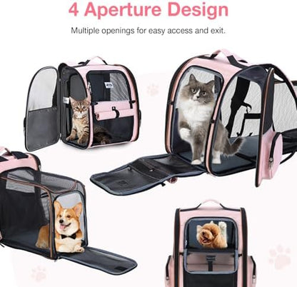 Large Cat Backpack Carrier Expandable Foldable Pet Carrier Backpack for Small Dogs Puppy Medium Cats Fit Up to 18 Lbs for Travel, Hiking,Pink