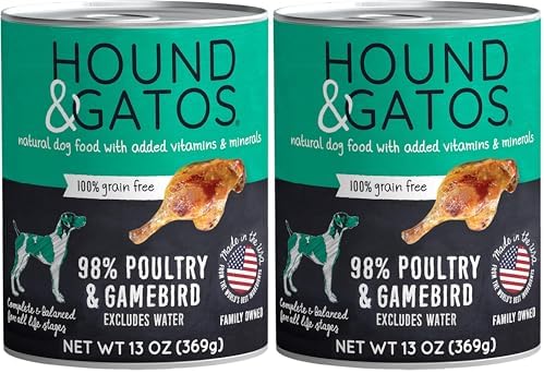 HOUND & GATOS Wet Dog Food, 98% Gamebird Poultry, case of 12, 13 oz cans (Pack of 2)