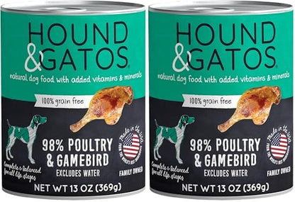 HOUND & GATOS Wet Dog Food, 98% Gamebird Poultry, case of 12, 13 oz cans (Pack of 2)