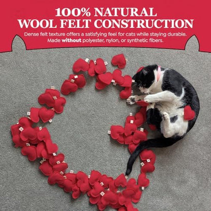 Catnip Toy – Heart Shape, Organic Catnip, 100% Wool Felt, Grown & Made in The USA - Red, 4 Pack