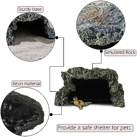 IBWell Resin Reptile Rock Cave, Lizard Tank Décor, Gecko Hide Reptile Hideout for Small Turtle Accessories for Tank, Leopard Gecko, Lazard Hideout