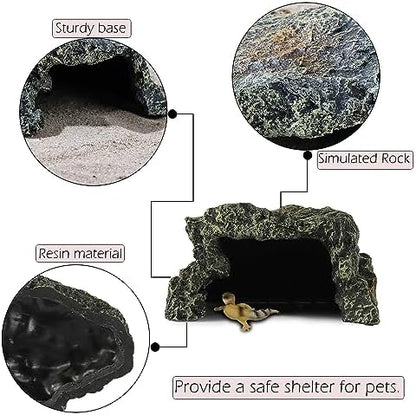 IBWell Resin Reptile Rock Cave, Lizard Tank Décor, Gecko Hide Reptile Hideout for Small Turtle Accessories for Tank, Leopard Gecko, Lazard Hideout