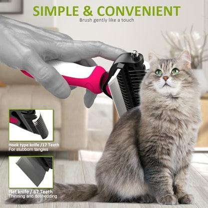 Spring Blossoms-2 in 1 Professional Grooming Rake for Cats & Dogs-Dematting Comb for Easy Mats & Tangles Removing,Pet Brush Safe No More Nasty Shedding and Flying Hair (Rose)