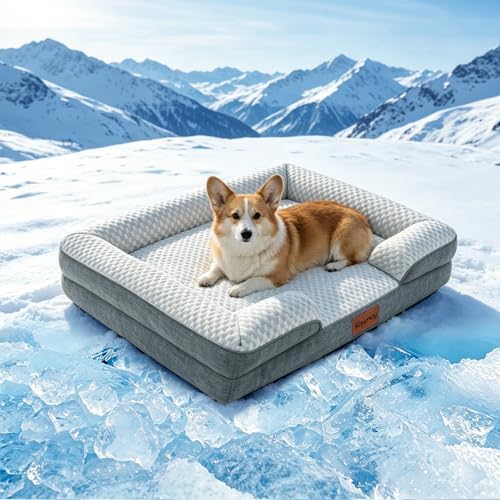 Dog Cooling Mat for Large Dogs, Elevated Bolster Sofa Bed