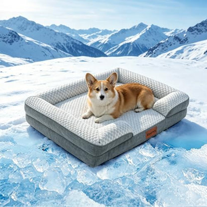 Dog Cooling Mat for Large Dogs, Elevated Bolster Sofa Bed