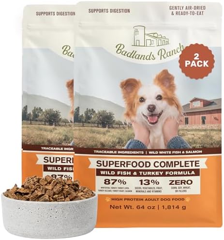 BADLANDS RANCH Air-Dried Fish & Turkey Dog Food, 87% Meat, 64 oz, 2-Pack