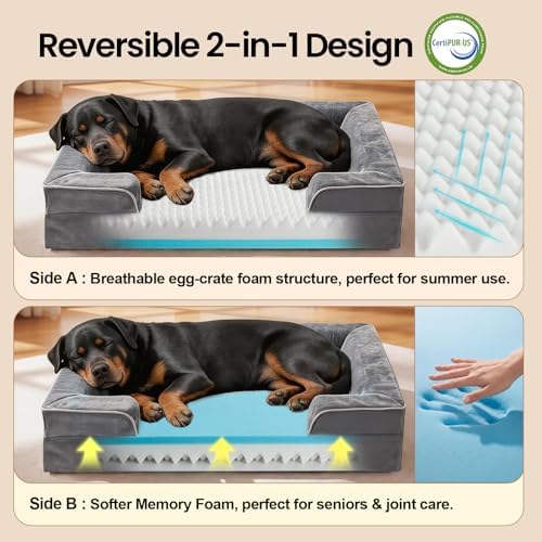 OhGeni Orthopedic Extra Large Dog Bed Couch, Memory Foam, 45-inch (Gray)