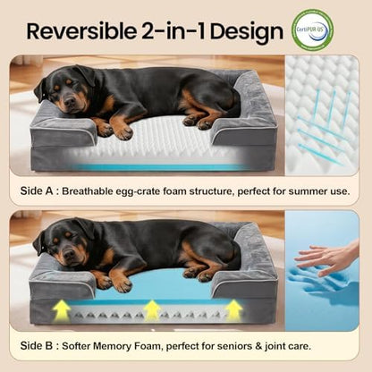 OhGeni Orthopedic Extra Large Dog Bed Couch, Memory Foam, 45-inch (Gray)