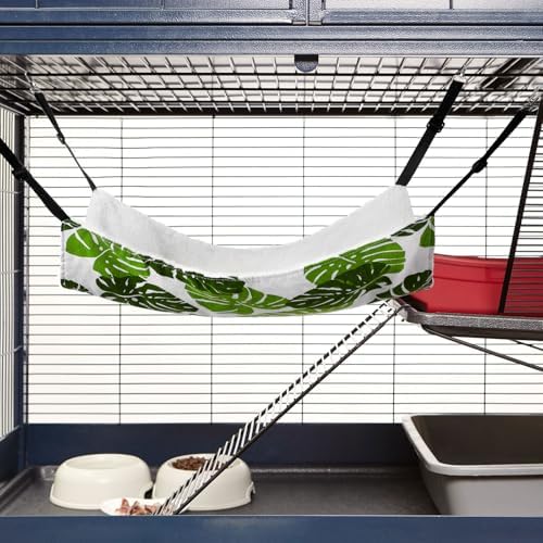 Jetec 2 Pack Cat Hammock for Cage, Monstera Leaf, L
