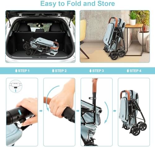 Double Pet Stroller for 2 Dogs & Cats, Double-Decker, Blue