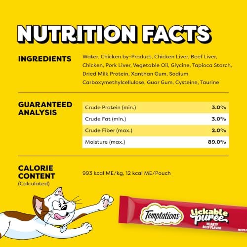 Temptations Creamy Puree Lickable Cat Treats, Beef Liver, 4 Count, 11 Pack