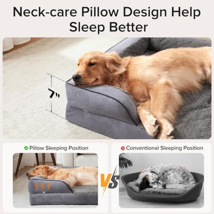 INVENHO L Plus Orthopedic Dog Bed for Large Dogs, Washable Dog Sofa with Egg-Crate Foam, Waterproof Lining and Non-Skid Bottom