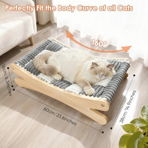 Plush Elevated Cat Bed - Cozy Raised Cat Hammock with Solid Wood Frame, Soft Furry Cushion for Indoor Cats & Small Dogs, Multi-Color Options(Black White)