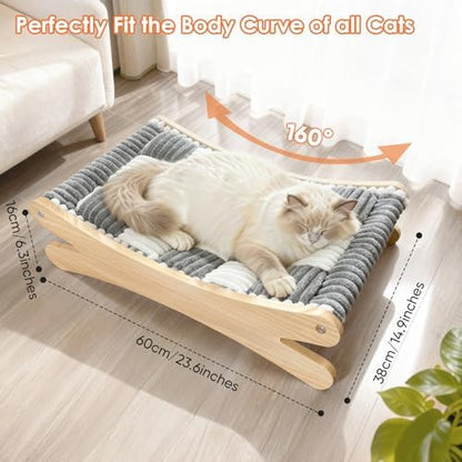 Plush Elevated Cat Bed - Cozy Raised Cat Hammock with Solid Wood Frame, Soft Furry Cushion for Indoor Cats & Small Dogs, Multi-Color Options(Black White)