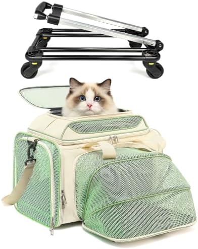 Cozy Cruiser Pet Carrier with Wheels for Small Dog and Cat,TSA Airline Approved, Expandable Space, Soft-Sided & Collapsible Design,4-Wheeled Rolling Travel Bag with Telescopic Handle