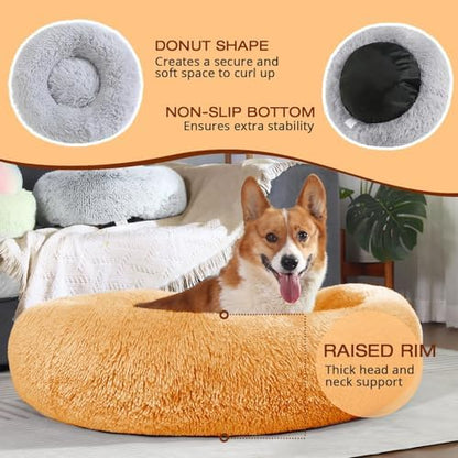 JOLLYVOGUE Dog Beds Large Sized Dog, 36 inches Calming Soft Anti-Anxiety Donut Dogs Bed, Washable Round Fluffy Cushion for Large Pets, Fits up to 80 lbs Pets