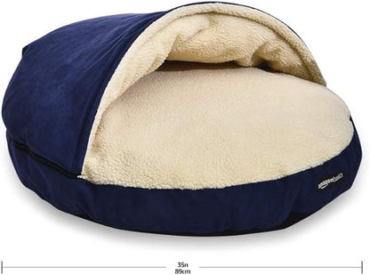 AmazonBasics Pet Cave Bed for Dogs and Cats, with Removable Nesting Cave Cover, Fits up to 30lbs Pets, 35 x 35 x 13 inches, Blue