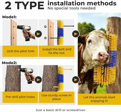 2PCS Horse Scratcher Goat Brush Post, Livestock Scratching Brushes