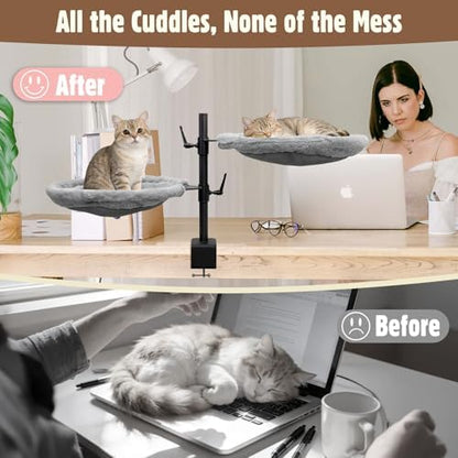 16.5" Double Cat Desk Bed 360° Rotating Desk Cat Bed Attachment Holds 40lbs
