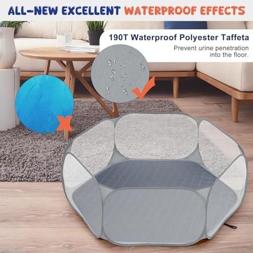Pawaboo Small Animals Playpen with Pad, Gray+Gray