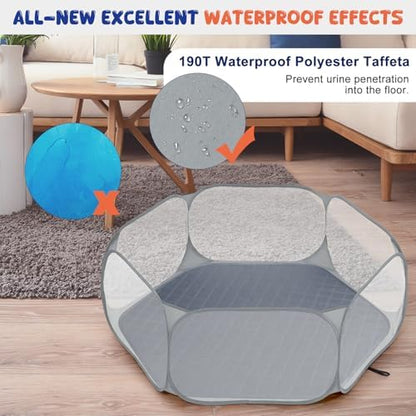 Pawaboo Small Animals Playpen with Pad, Gray+Gray