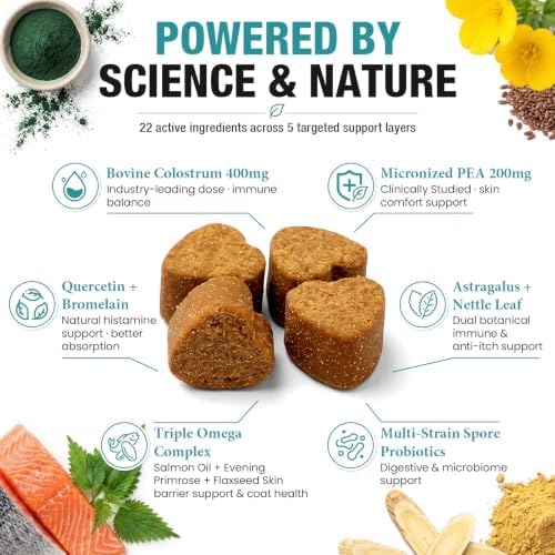 Dog Allergy Chews 130ct - Itch Relief Dog Allergy and Itching Skin Relief Anti Itch Aller Immune Bites for Dogs Licking Paws Treatment - Probiotics Vitamins for Itchy Skin, Ears & Yeast,Chicken Flavor