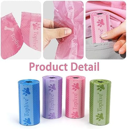 Toplive Dog Poop Bags Rolls, Pet Waste Bags, Extra Thick Strong Leak-Proof Dog Bag for Poop 8 Rolls (120 Bags), Assorted Colors with Cute Prints
