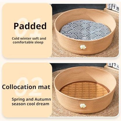 Rattan Cat Litter Pet Bed for Home Pet Supply Pet Sleeping Cat Beds,for All Seasons Cat Hammock Foldable Sleeping Nest Basket Handmade Natural Cradle Scratcher Cuddler for Kitten Cute Style.