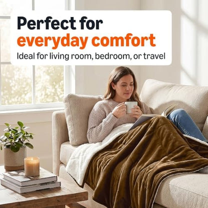 Amazon Basics Reversible Sherpa Throw Blanket, Soft Flannel and Plush, 50"x60", Brown