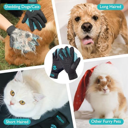 COOLJOB Patented Pet Grooming Gloves with Web, Dog Washing, Bathing, Medium