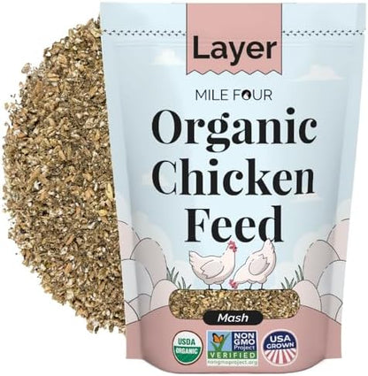 Mile Four Organic Chicken Feed, Layer Mash, Non-GMO, USA Grown 2 lbs