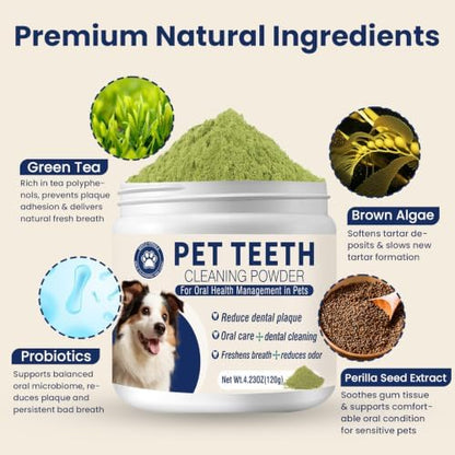 Dental Powder for Dogs Teeth Fresh Breath and Teeth Cleaning Contains Natural Ingredients and Probiotics Dental Powder Dog Tartar and Plaque Removes Tooth Cleaner for Dogs 120g (60-Day Supply)