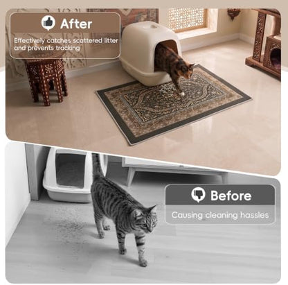 Bienbee Cat Litter Mat, 2PCS 33"x22" Machine Washable Litters Box Mats Non-Slip &Waterproof Cat Litters Trapping Mats Easy to Clean Mat for Litter Box Less Waste Protects Floors Bronze-Gold L