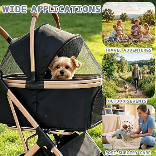 Chihuahua 3-in-1 Foldable Pet Stroller 4-Wheel for Small Dogs,Black