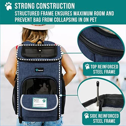 PetAmi Dog Backpack Carrier, Airline Approved 4-Way Entry Cat Bag, Blue