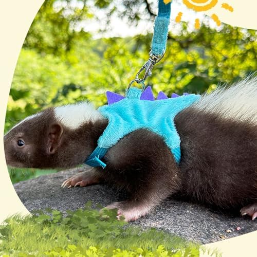 Ferret Harness and Leash Set Small Animals Vest Harness with Safe bell Dinosaur Shaped Walking clothes for Baby Rabbit Guinea pig Teacup Chihuahua Mouse and other small pet.(Blue Dinosaur)