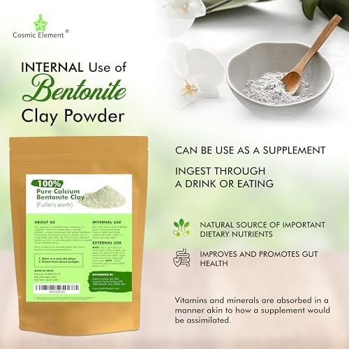 Cosmic Element 100% Pure Calcium Bentonite Clay Powder - Bentonite Clay Food Grade, Vegan, Healing Clay | Skin Care Detox - Deep Pore Cleansing Face & Body Mask for Soft, Smooth, Refreshed Skin | 8 oz