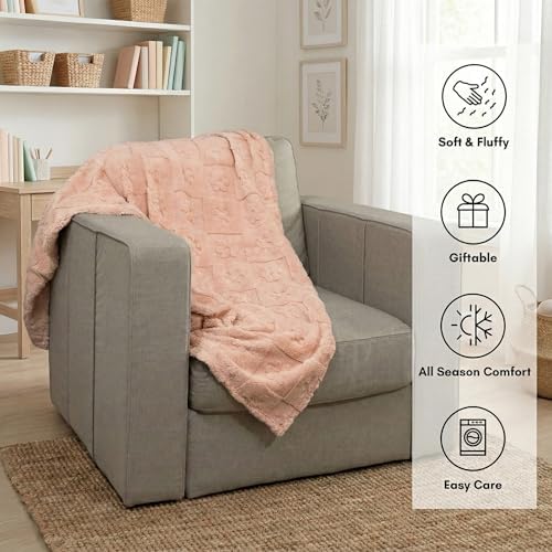 Americanflat 50x60 Jacquard Fleece Throw Blanket - Soft and Breathable Throw Blanket for Couch, Bed, Chair - Fleece Blankets Perfect for Home, Bedroom, or Outdoor Use - Flower Design in Pink
