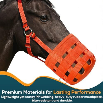 Durable Ventilated Grazing Muzzle with Attached Breakaway Halter - Lightweight Horse Muzzle, Supports Natural Grazing, Restricts Food Intake, Padded Noseband