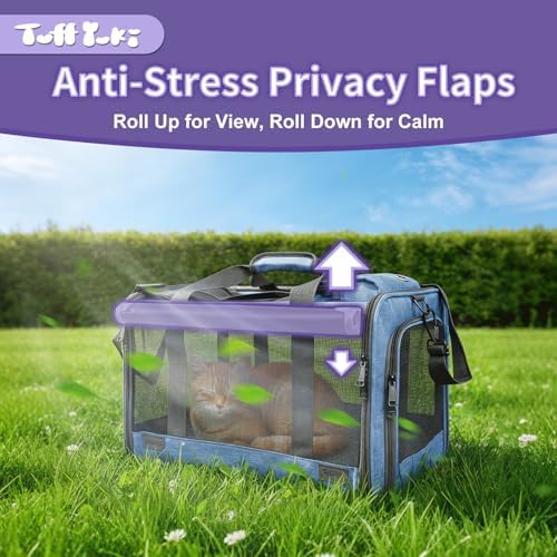 Pet Carrier for Medium-Small Cats, Collapsible Cat Carrier and Soft-Sided Pet Carrier for Medium Big Cats and Puppy Up to 17lbs, 2-Way Entry with Privacy Cover, Travel Bag L18.12”X11.81”X11.81”