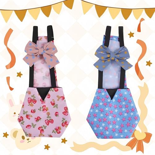 2 Pack Chicken Diapers for Hens, Roosters, Diapers for Ducks, Ducklings, Reusable Pet Diaper with Bow Ties Waterproof Poultry Nappies Pet Clothes for Geese Pet Ducks-Pink&Star,S