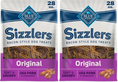 Blue Buffalo Sizzlers Bacon-Style Dog Treats with Real USA Pork, Original Flavor, 28-oz Bag (Pack of 2)