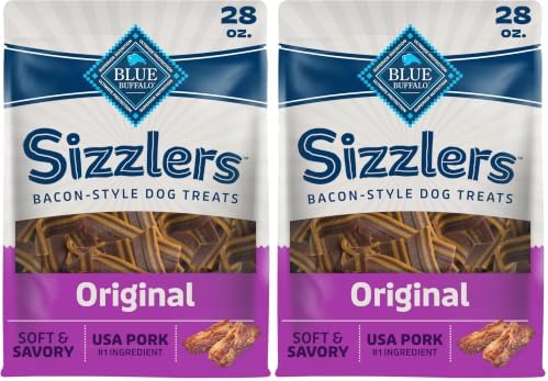 Blue Buffalo Sizzlers Bacon-Style Dog Treats with Real USA Pork, Original Flavor, 28-oz Bag (Pack of 2)